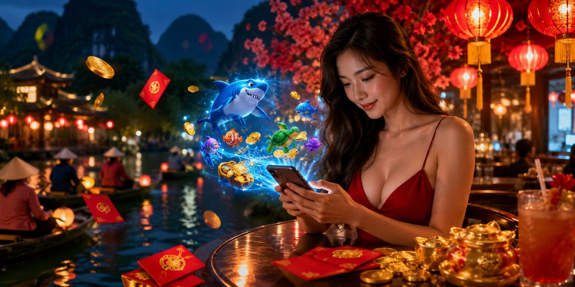 Người chơi tại Ninh Bình trải nghiệm trò chơi bắn cá trực tuyến về đêm tại khu chợ đêm địa phương
