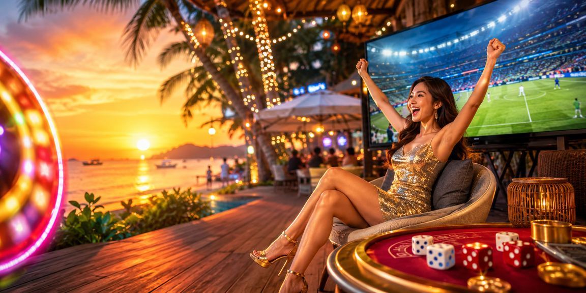 Khung cảnh bãi biển Phú Quốc về đêm khi người chơi thư giãn với trò chơi Tài Xỉu trực tuyến